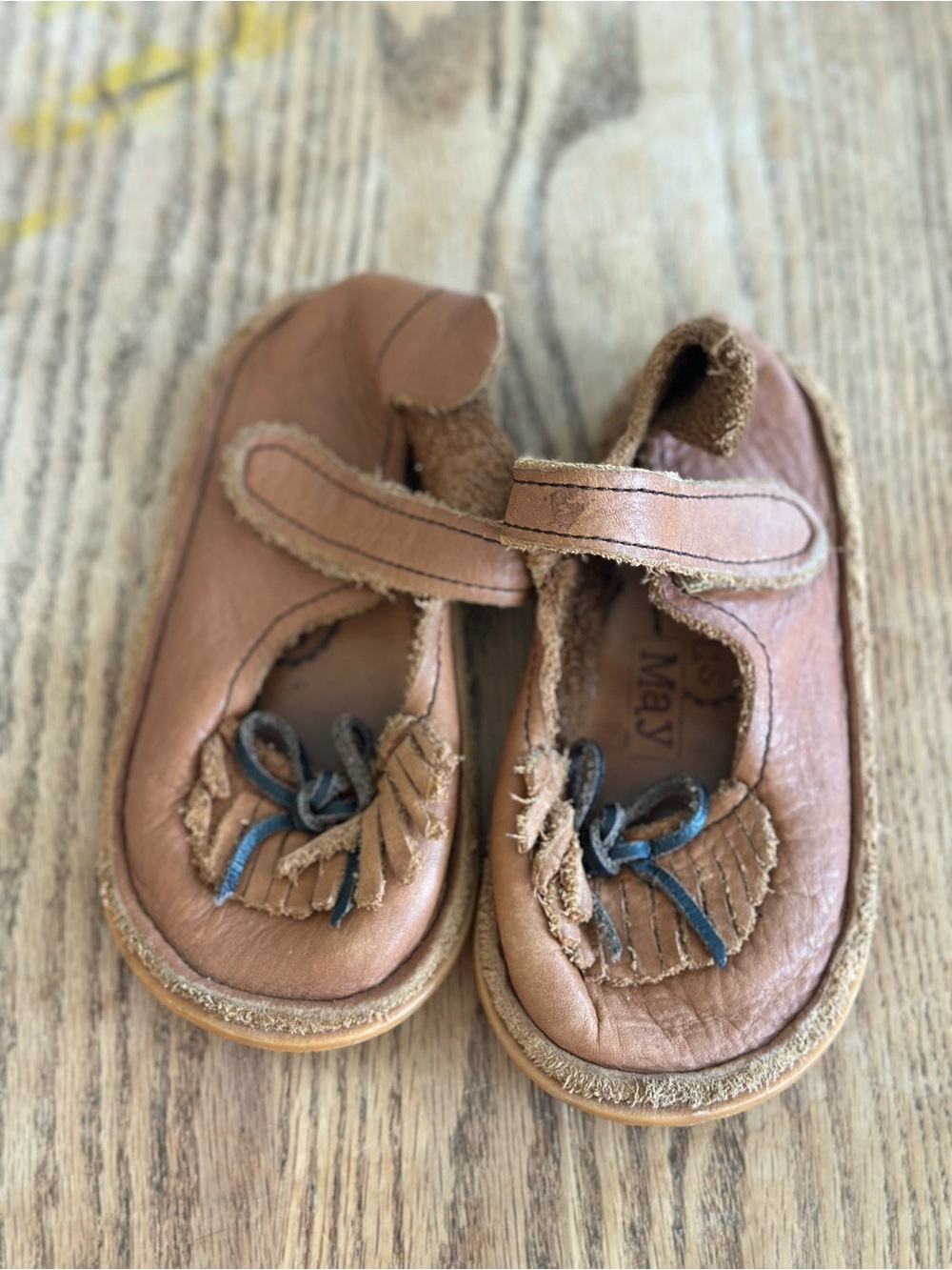 Gracious May Brown Kids Leather Mary Jane Shoes with Fringe